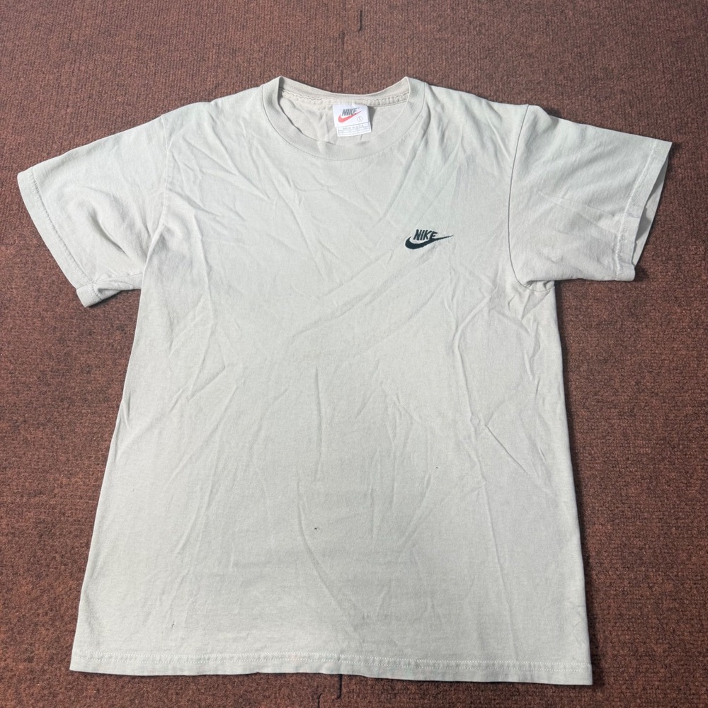 Vintage Nike T-Shirt Mens Small Tan Made in USA‎ Embroidered Swoosh Logo 90s Tee